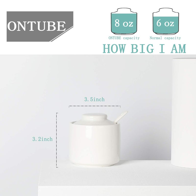ONTUBE Ceramic Sugar Bowl with Lid and Spoon,Porcelain Seasoning Box Salt Bowl,8oz - Image 2